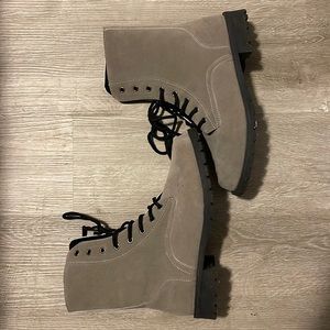Gray faux suede combat size 10 boots.
